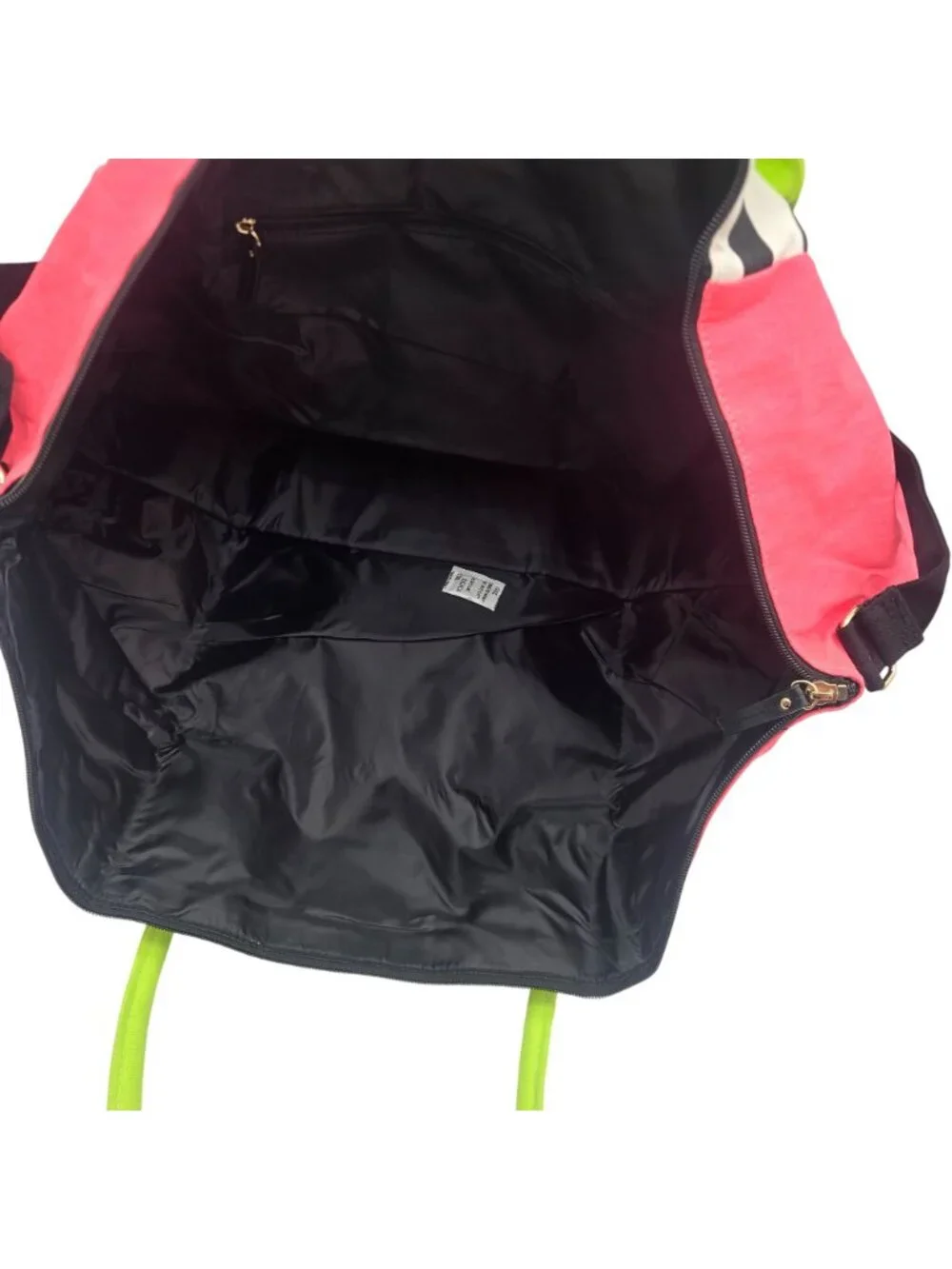 Victorias Secret Striped Pink Tote Bag With Neon Green Handles 26in x 16in